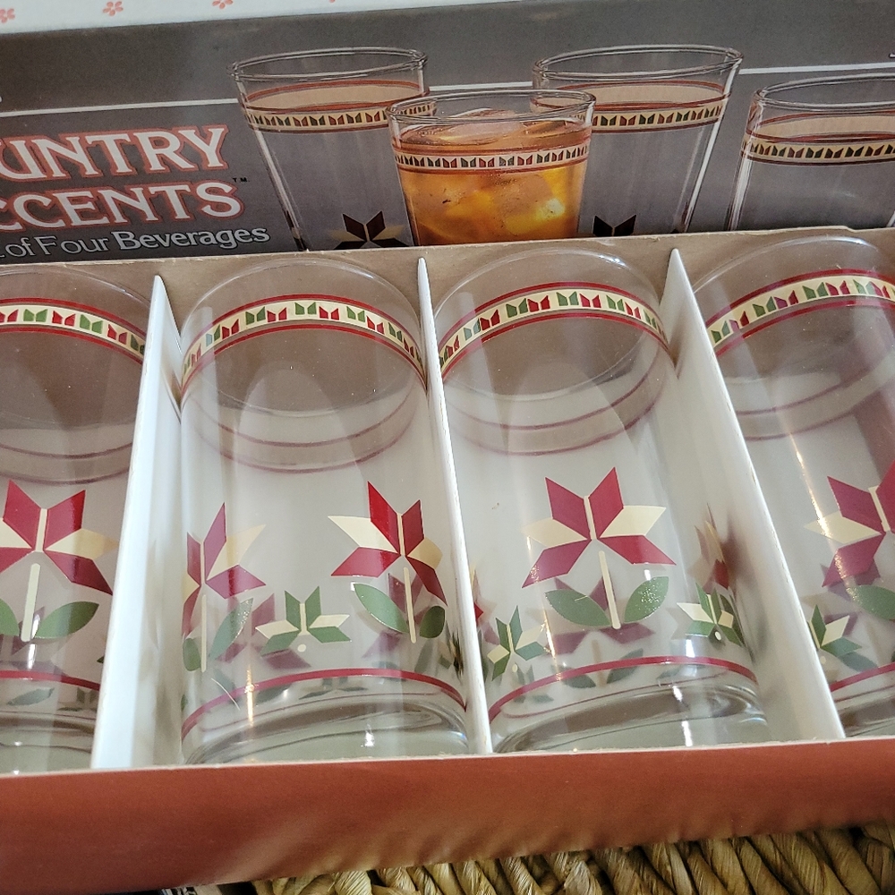 Vintage Anchor Hocking Country Accents Set of 412 oz. Beverage Glasses